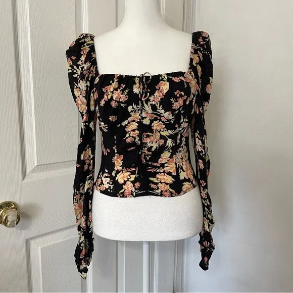 NWOT Free People Hilary Floral Long Sleeve Crop - Picture 10 of 10